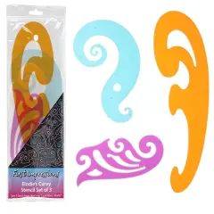 Jerry's Artarama Elodie's Curvy Stencil Set of 3 &ndash; Beginner Level Stencils in Purple, Orange & Blue &ndash; Artist Supplies with Dual Inking Edges & Reusable Storage Pouch