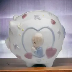 Ceramic Praying Boy Piggy Bank, Home D&eacute;cor, Religious D&eacute;cor, Religious Gift, Church D&eacute;cor, Baptism Gift, Nursery Room Decor