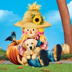 Collections Etc Girl Scarecrow and Puppy Outdoor Garden Stake