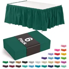 Ruffle Disposable Table Skirt 14 Ft Long Pleated Table Skirts with Adhesive Strip &ndash; Fits 6ft+ Rectangle or Round Tables &ndash; Ideal for Birthday Parties, Gender Reveal, Baby Showers & Event Decorations 6 pack by Exquisite Dark Green
