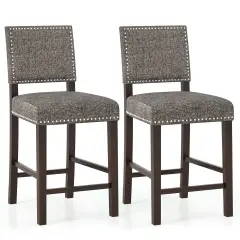 Costway Set of 2 Counter/Bar Height Chairs with Solid Rubber Wood Frame & Adjustable Foot Pads Gray & Dark Brown