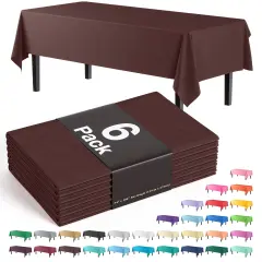 Exquisite 6-Pack Premium Plastic Tablecloth 54in. x 108in. Rectangle Plastic Table Cover Brown