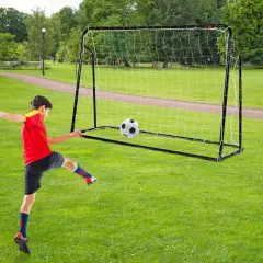 2-in-1 Kids Soccer Goal Set with Adjustable Height and Metal Pipes Ideal for Outdoor Use Black