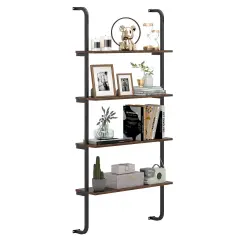 Costway 1/2 PCS 4-Tier Wall-mounted Ladder Shelf Display Bookshelf with Heavy-duty Metal Frame