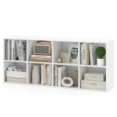 Costway 8-Cube Bookcase Bookshelf with 2 Anti-Tipping Kits Storage Organizer Rustic Brown/White