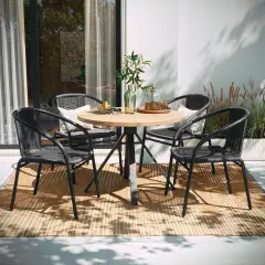 Emma and Oliver 4 Pack Rattan Indoor-Outdoor Restaurant Stack Chair with Curved Back Gray