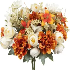 2 Pcs Artificial Fall Flowers Bouquets 2 Colors