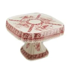 8 1/4 Inch Diameter Red And White Cake Plate