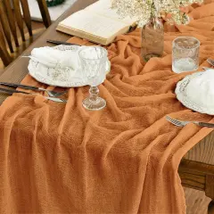 120 Inch - Boho Cheesecloth Gauze Orange Wedding Table Runner
