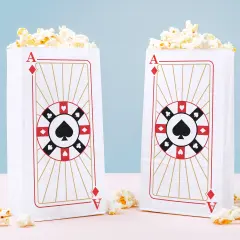 Big Dot of Happiness Las Vegas Popcorn Bags, Casino-Themed Birthday Party Favor Snack Treats, Free-Standing Individual White Paper Bags - 25 Count