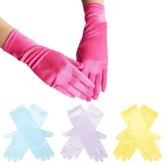 4 Pairs of Satin Princess-Style Gloves For Little Girls Dress Up Costumes, Tea Party, Birthday, Wedding, Pageant (4 Colors), For Ages 3+ Multicolor