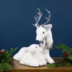 Northlight Laying Reindeer Mom and Calf Christmas Figurine - 11.5" White