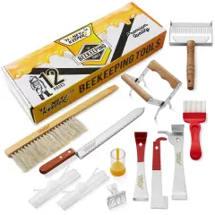 Honey Keeper 12-Piece Beekeeping Tool Kit - Essential Starter Supplies for Beginner Beekeepers Silver
