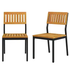 Costway Dining Chair Set of 2 Modern Patio Chairs/Acacia Wood Backrest, Slanted Seat