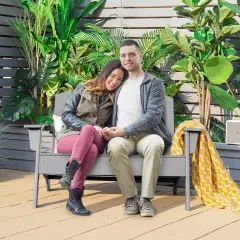 CostwayPatio Adirondack Chair Loveseat Bench HDPE Weather Resistant Deck Grey