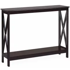 Costway 2-Tier Console Table x-Design Bookshelf Sofa Side Accent Table w/Shelf White\ Black\Espresso\Wood Grain
