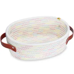 Small Woven Basket, Mini Cotton Rope Storage Basket, Tiny Easter Basket, Shelf Basket, Oval Decorative Toy Dog Cat Basket for Nursery, Empty Gift Basket, 9.4" x 5.9" x 3.9" XS