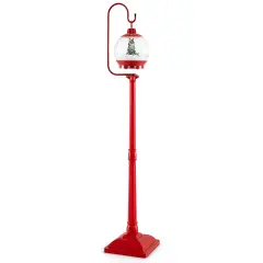 68 Inch Festive Musical Christmas Street Lamp Post with Snow Globe Lantern-Red