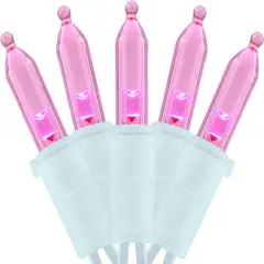 200 Count Pink LED Christmas Lights, 66 Feet White Wire UL Certified Commercial Grade Holiday String Light Set (Pink)