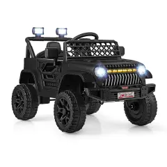 12V Ride-On Truck Car for Kids with Parental Remote, Music Player, and LED Lights Black