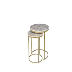 Brown Marble Nesting Coffee TableWith Golden Metal Frame