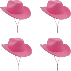 4E&rsquo;s Novelty 4 Pack Pink Cowgirl Hat - Felt Cowboy Hats w/ Chin Strap - Western Theme Party, Kids Size