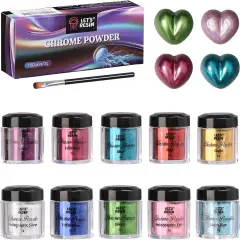LET'S RESIN Chrome Powder, 10 Colors Metallic Mirror Effect Chrome Powder for Nail, Holographic Pigment for Epoxy Resin, Slime, Crafting, Oil Painting