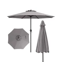 Fabric Outdoor Heavy Duty Market Umbrella with Crank Handle, 8 Sturdy Ribs, UV Protection Grey