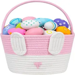 Easter Basket,Easter Basket for Kids Girls,Infant,Toddler,Baby First Easter Basket,Easter Gift Basket Empty,Easter Egg Hunt Basket for Children,Easter Bunny Pink Basket 9.05 x 7.08 x 7.08