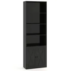 71 Inch Freestanding Bookshelf with 6 Shelves and 2-Door Cabinet Black
