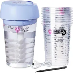 LET'S RESIN Auto Resin Mixer, Hands-Free Easy Clean Epoxy Mixer, Electric Stirrer for 24Fl.oz Mixing, Resin Supplies for Resin Casting, Molds, Soap Making(10pcs 32oz Mixing Cups) Blue