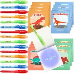 Invisible Ink Pen and Notebook Pack of 16 Dinosaur Party Favors for Kids | Spy Pen Dinosaur Birthday Party Supplies, Prizes for Kids | Magic Pen Birthday Party Favors, Prizes for Students