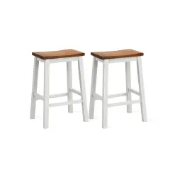 Rubber Wood Acacia Wood Saddle Bar Stools - Set of 2