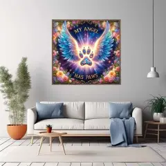 My Angel Has Paws 5D Diamond Painting Kits for Adults, Angel Wings Flowers Diamond Art Kit for Beginner