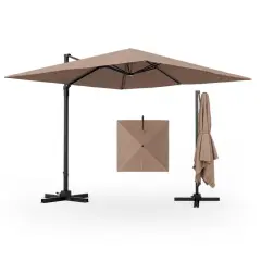 Aluminum 9.5 Feet Square Patio Cantilever Umbrella with 360&deg; Rotation & Tilt Adjustment Coffee