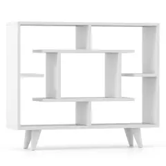 Geometric Bookcase with Anti-Tipping Kit and Storage Shelving Unit White