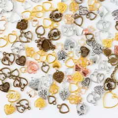 100 Gram Metal Heart Charms for Jewelry Making, Silver & Gold, Bulk Pack Heart Pendant for Bracelets, Necklaces, Crafts (Heart Mixed Color)