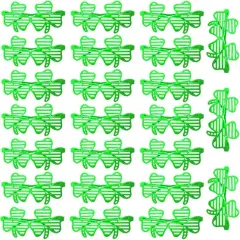 24 PCS St. Patricks Day Shamrock Glasses, Green Plastic Shutter Glasses Four Leaf Clover Eyeglasses for St. Patrick's Day Costume Party, Irish Photo Props, St Pattys Party Supplies Decor