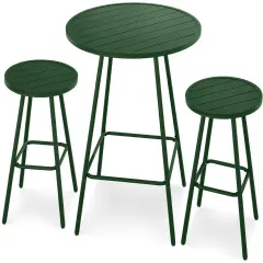 Best Choice Products 3-Piece Steel Patio Bar Height Round Bistro Set w/ Backless Stools, Slatted Design Dark Green