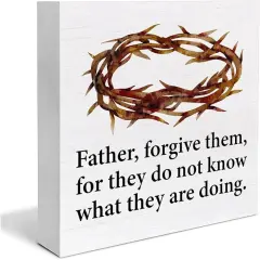 Christian Easter Decor Rustic Religious Wooden Sign Farmhouse Easter Desk Decorations Home Living Room Shelf Decor 5 x 5 Inches