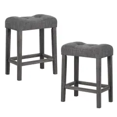 24 Inch Set of 2 Saddle Bar Stools with Padded Seat-Grey