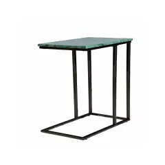 Green Marble "C" Table With Grey Metal Frame-24 Inch Height