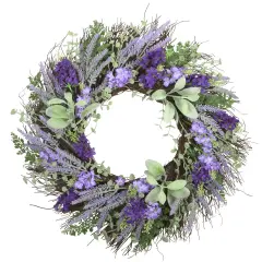 Haute Decor Mixed Lavender Floral 24-Inch Spring and Summer Wreath with Natural Grapevine