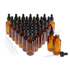 30-Pack 2oz Amber Glass Bottles with Dropper Dispenser and 6 Funnels for Essential Oils, Travel, Perfumes, Liquids, Hair and Body Oils (36 Total Pieces, 60ml)
