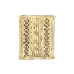 The Bead Chest Matte Brass Lattice Rectangular Baule Bead 45x36mm Ivory Coast African Flat Large Hole 45 x 36mm Handmade