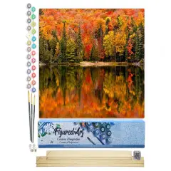 Figured'Art Paint by Numbers Kit for Adults Lake Reflection in Autumn 16"x20" - Craft Art Painting Rolled Canvas with DIY wooden frame