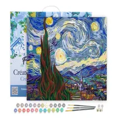 Figured'Art Paint by Numbers for Adults with Frame Van Gogh Starry Night 16"x20" - Craft Art Painting DIY Kit Canvas Already Stretched on a Wooden Frame