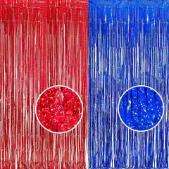 Foil Fringe Curtain 4th of July Decorations - Red Blue Metallic Tinsel Photo Booth Backdrop Party Steamers Curtains for Birthdays Christmas New Years Valentines Bachelorette Parties