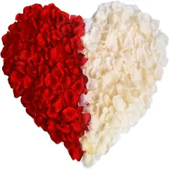 2000PCS Artificial Silk Rose Petals Fake Rose Decoration for Romantic Night, Wedding, Event, Party,Proposal Anniversary,Flower Decoration Wedding Party Color Red Rose Petals Red & White