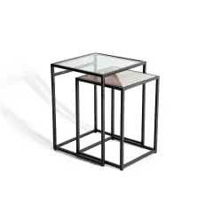 2-Piece Glass & Metal Nesting Table Set &ndash; Modern Contemporary Tables for Stylish Living